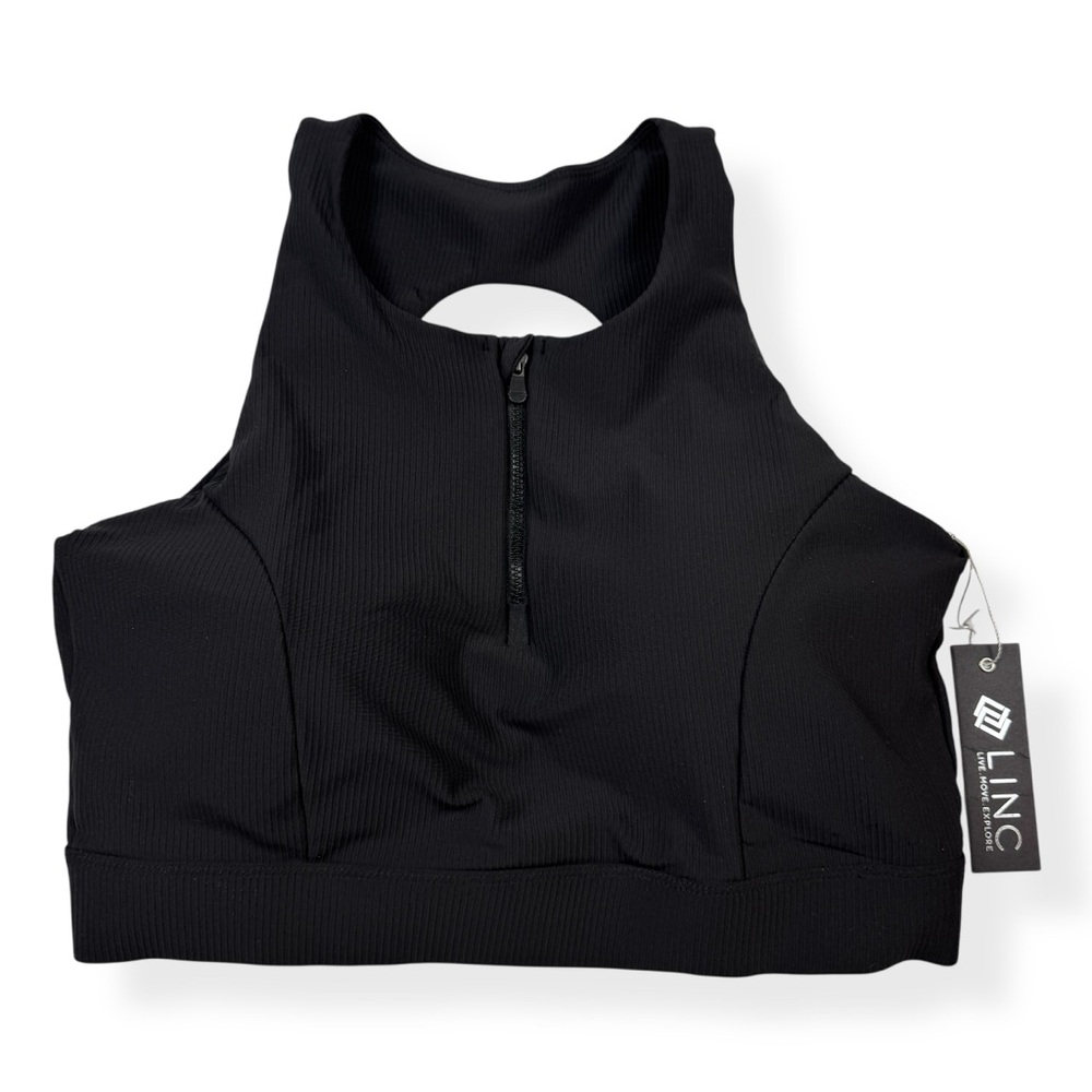 Linc Active "Determined Bra" Womens XXL 2XL Onyx Black Front Zip NWT